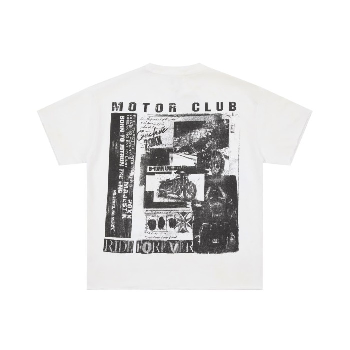 Motorcycle Club Newspaper Rhinestone Print Washed Tee 29064536
