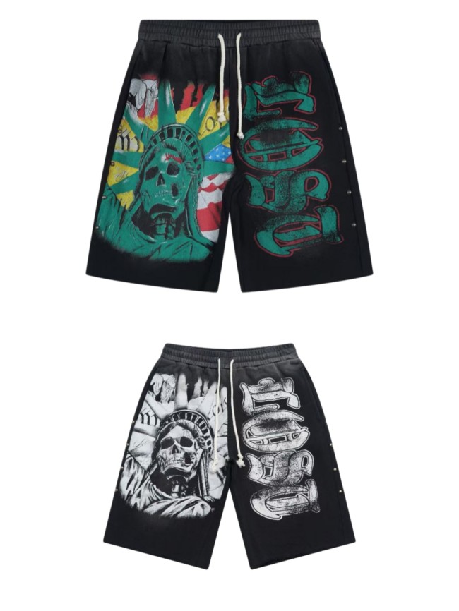 Skull Liberty Graphic Print Gothic Letter Streetwear Casual Shorts 2 colors 29064427