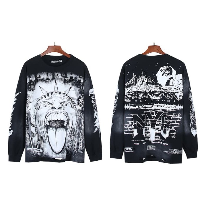 Speed Statue Of Liberty Print Washed Version Long Sleeve T-Shirt 29064429