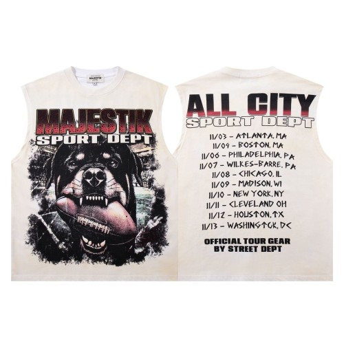 Rottweiler Rugby Rhinestone Print Washed Sleeveless Tee 29065104