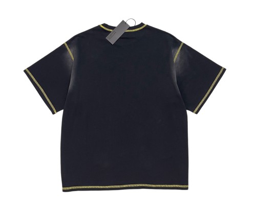 Vintage contrast-colored sawtooth badge loose-fitting drop-shoulder short-sleeved T-shirt 29062612