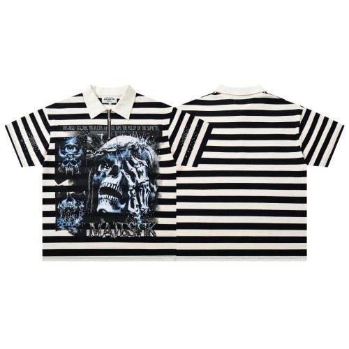 Skull Striped Rhinestone Print Zipper Polo Tee 29065103