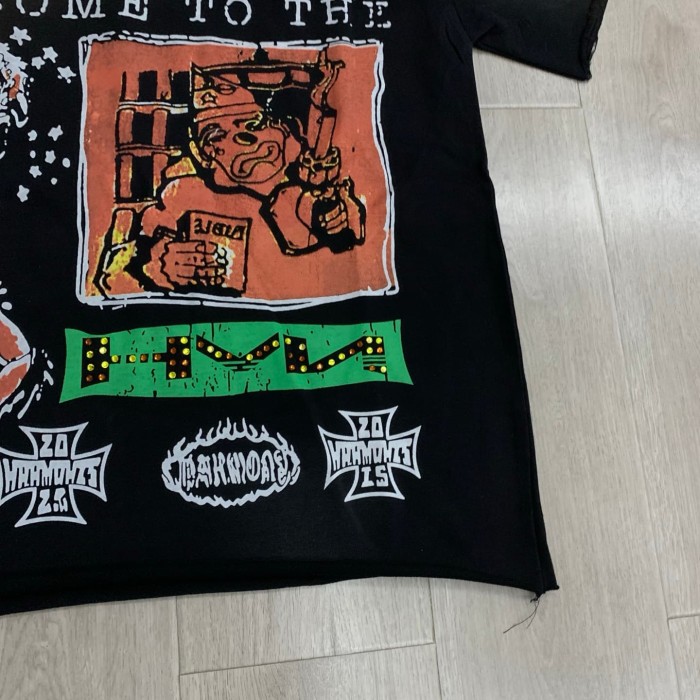 Retro Graffiti Devil Portrait Rhinestone Print Washed Tee 29066072