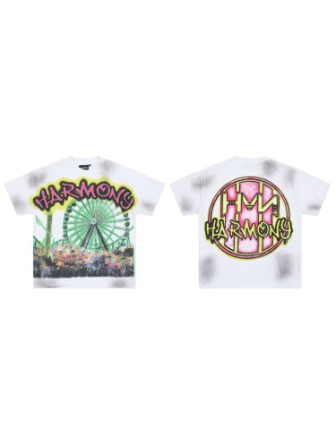 Neon Ferris Wheel Rhinestone Print Washed Tee 29066077