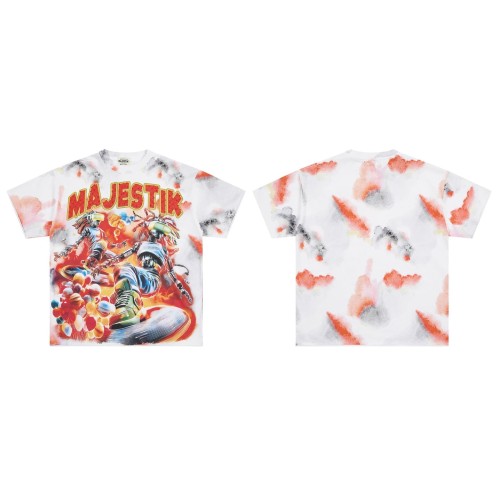 Tie-dye Universe Skateboard Robot Rhinestone Print Washed Tee 29064543