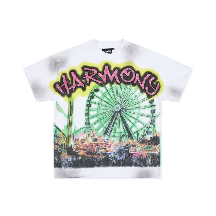 Neon Ferris Wheel Rhinestone Print Washed Tee 29066077