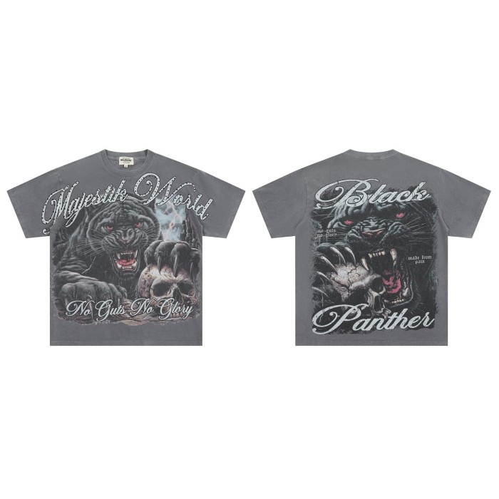 Black Panther Skull Rhinestone Print Washed Tee 29064547