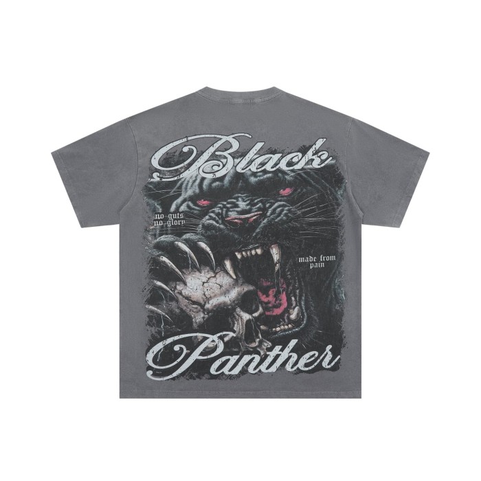Black Panther Skull Rhinestone Print Washed Tee 29064547