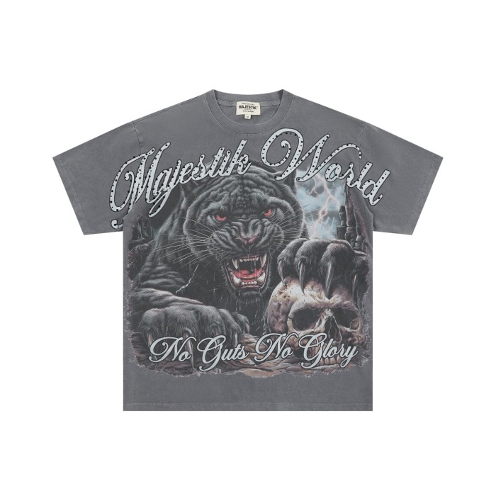 Black Panther Skull Rhinestone Print Washed Tee 29064547
