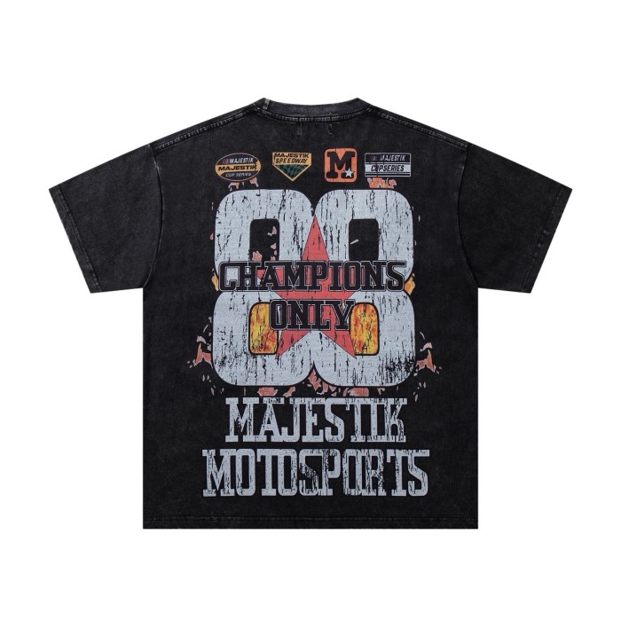 Flame Off-road Motorcycle Rhinestone Print Washed Tee 29065105