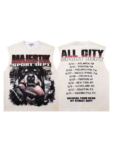 Rottweiler Rugby Rhinestone Print Washed Sleeveless Tee 29065104