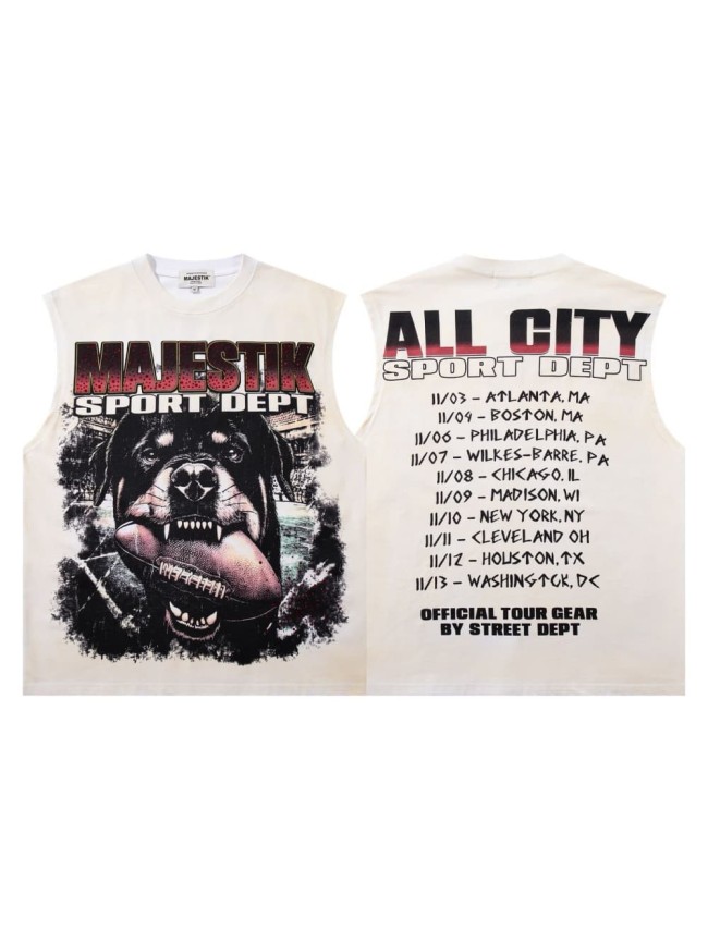 Rottweiler Rugby Rhinestone Print Washed Sleeveless Tee 29065104