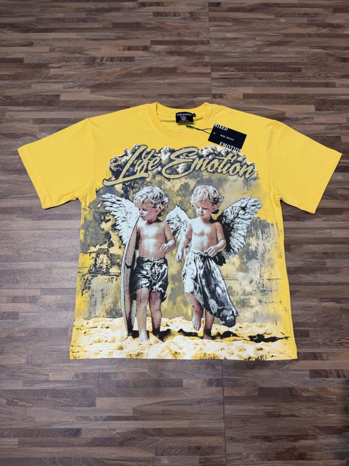 Vintage floral pattern, large font, round neck, dropped shoulder, casual short-sleeved shirt 2 colors 29066644