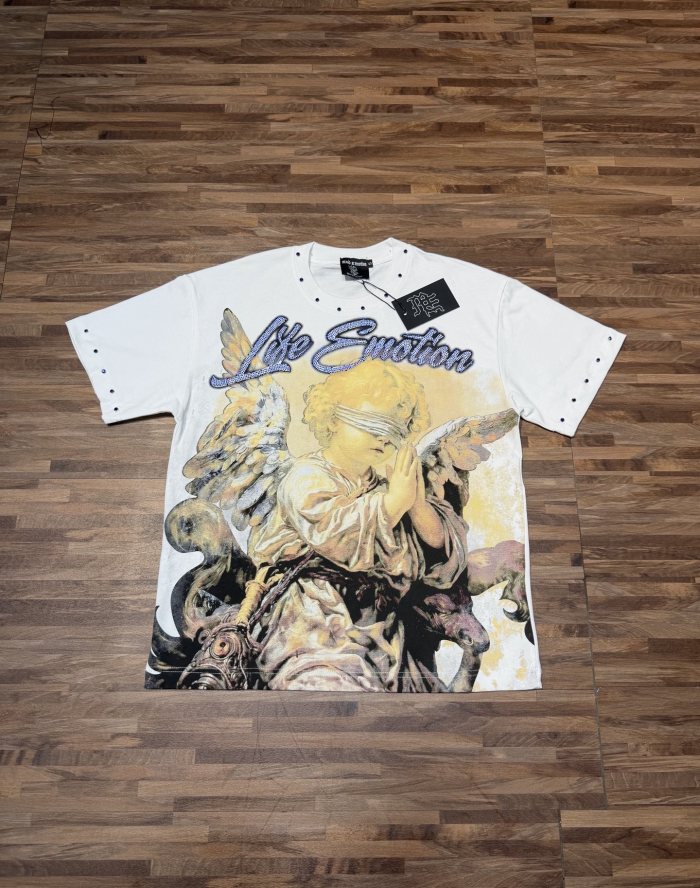 Light luxury vintage-style, angel-print, daily commuting short-sleeved shirt 2 colors 29064655