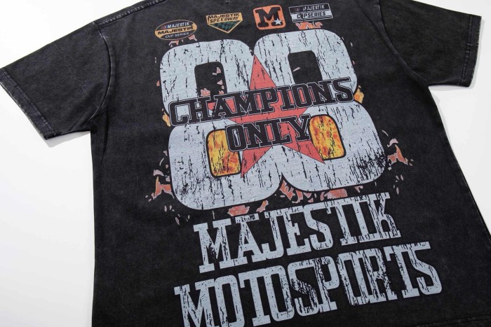 Flame Off-road Motorcycle Rhinestone Print Washed Tee 29065105