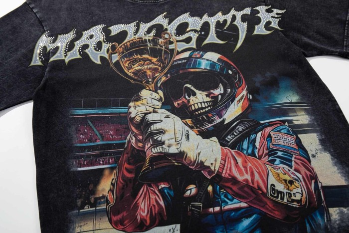 Racing Skull Champion Trophy Rhinestone Print Washed Tee 29065100