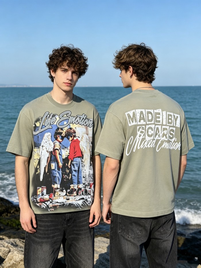 Street graffiti featuring twin angel children, in silver shimmer diamond-like style T-shirt 2 colors 29066636