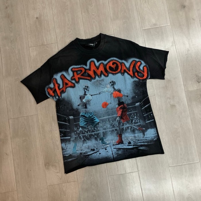Skeleton Boxing Ring Rhinestone Print Washed Tee 29066076