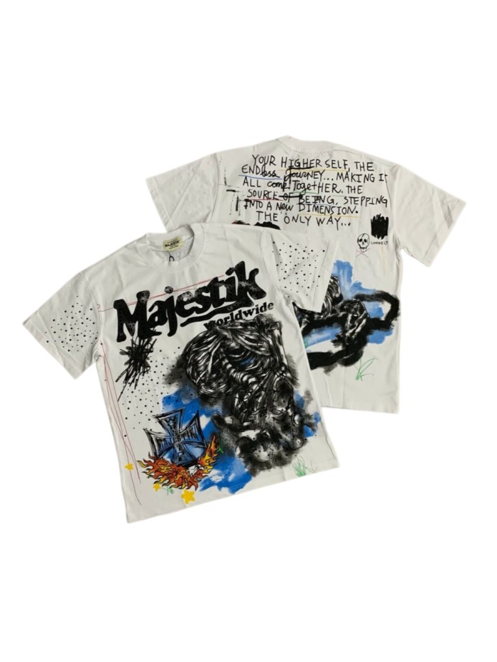 Iron Cross Flame Skeleton Rhinestone Print Washed Tee 29064538