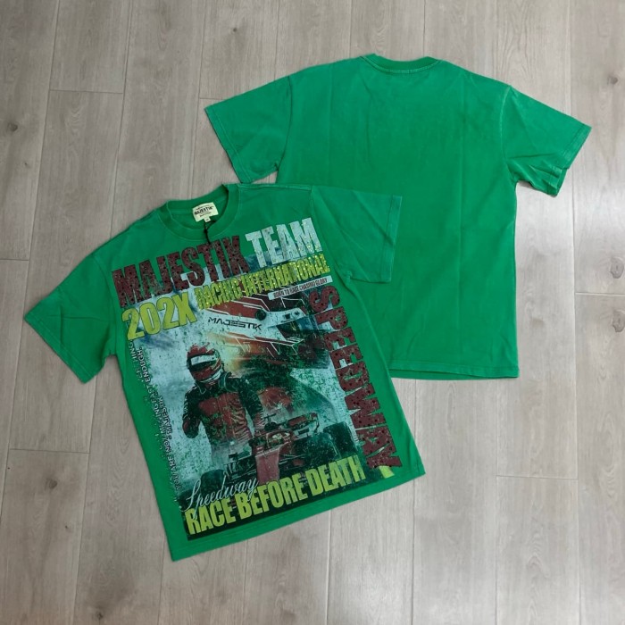 Racing Team Slogan Rhinestone Print Washed Tee 29064541
