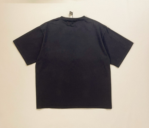 American-style sunburst star-shaped volcanic pattern printed vintage black loose-fitting T-shirt 29062611