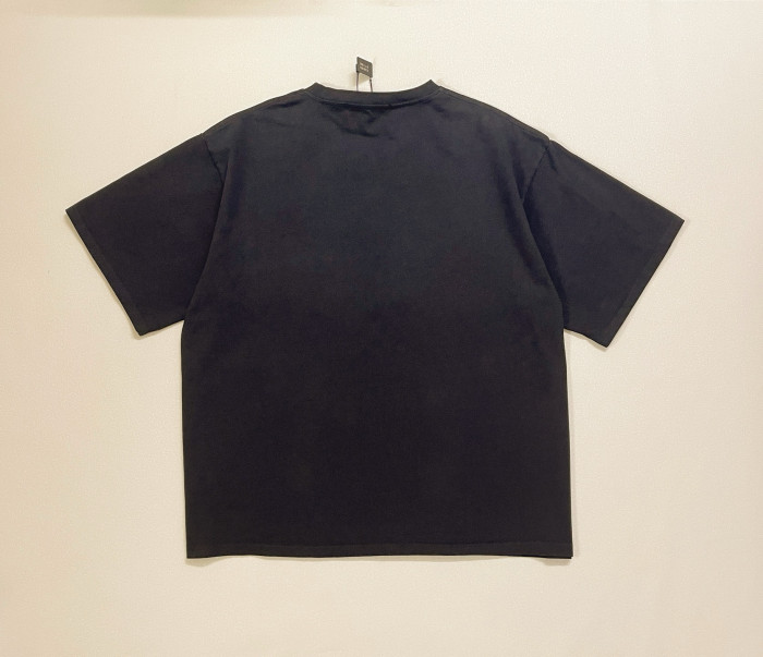 American-style sunburst star-shaped volcanic pattern printed vintage black loose-fitting T-shirt 29062611
