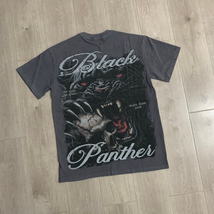 Black Panther Skull Rhinestone Print Washed Tee 29064547
