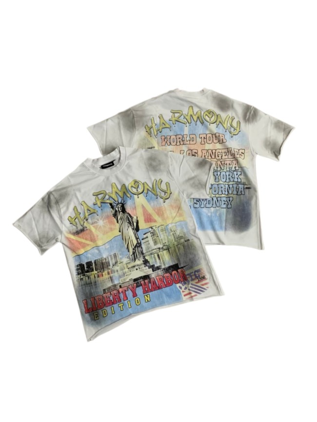 Statue Of Liberty Free Port Rhinestone Print Washed Tee 29066074