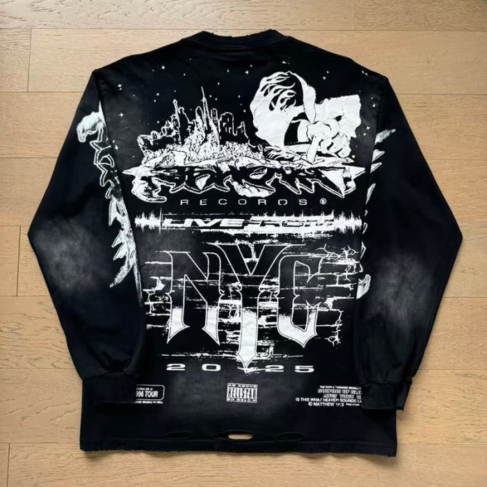Speed Statue Of Liberty Print Washed Version Long Sleeve T-Shirt 29064429