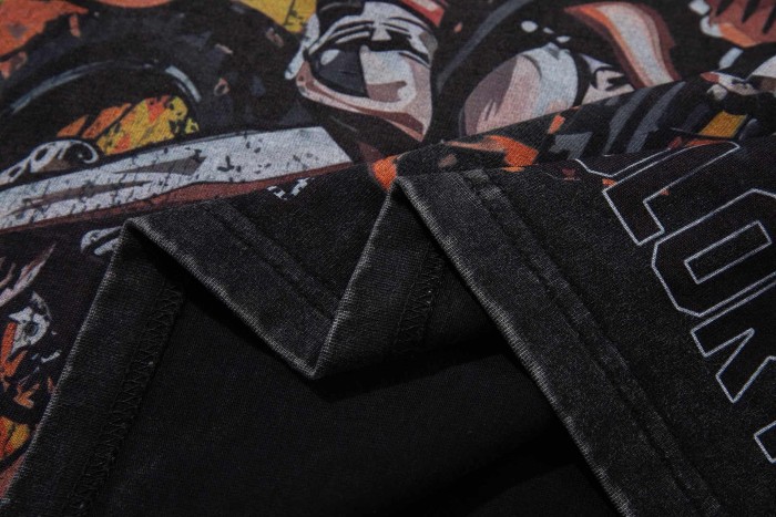 Flame Off-road Motorcycle Rhinestone Print Washed Tee 29065105