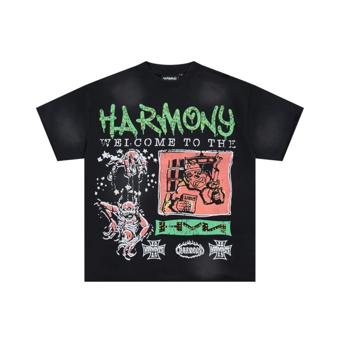Retro Graffiti Devil Portrait Rhinestone Print Washed Tee 29066072