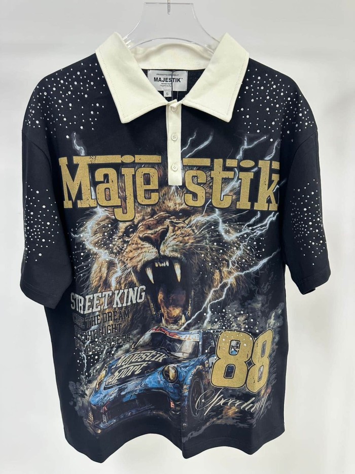 Lion Racing No.88 Rhinestone Print Washed Polo Tee 29065108