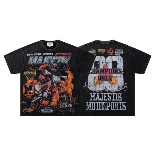 Flame Off-road Motorcycle Rhinestone Print Washed Tee 29065105