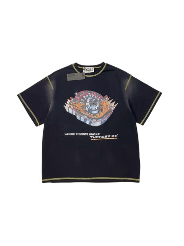 Vintage contrast-colored sawtooth badge loose-fitting drop-shoulder short-sleeved T-shirt 29062612
