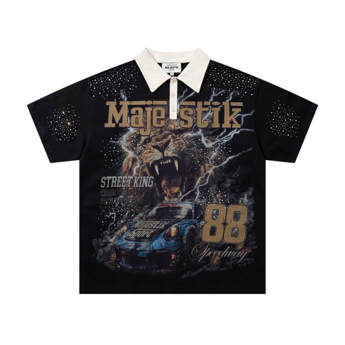 Lion Racing No.88 Rhinestone Print Washed Polo Tee 29065108
