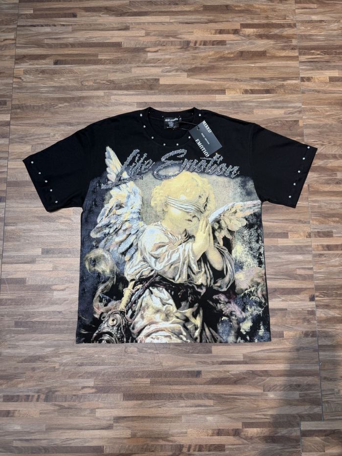 Light luxury vintage-style, angel-print, daily commuting short-sleeved shirt 2 colors 29064655