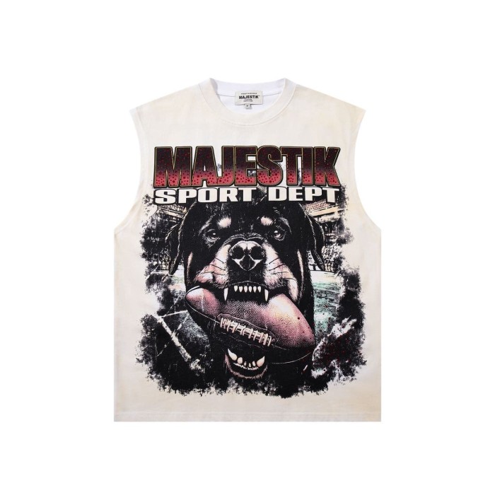 Rottweiler Rugby Rhinestone Print Washed Sleeveless Tee 29065104