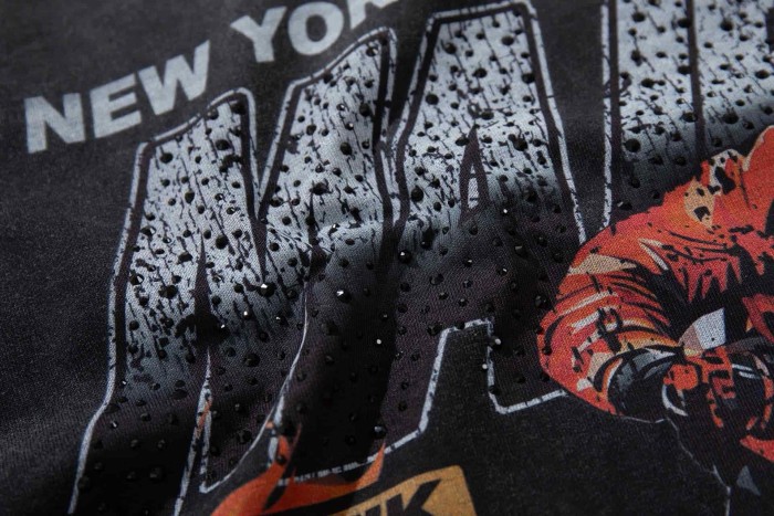Flame Off-road Motorcycle Rhinestone Print Washed Tee 29065105
