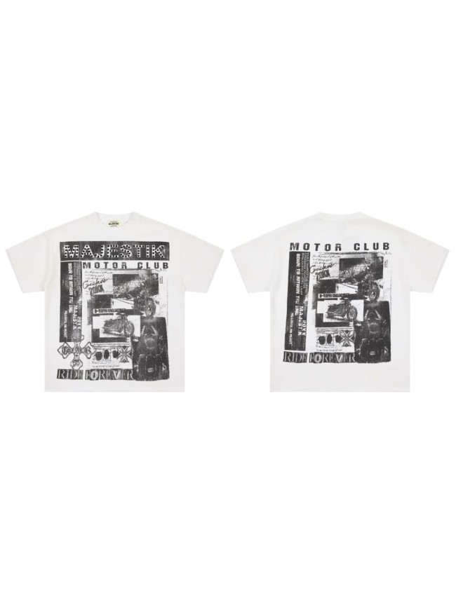 Motorcycle Club Newspaper Rhinestone Print Washed Tee 29064536