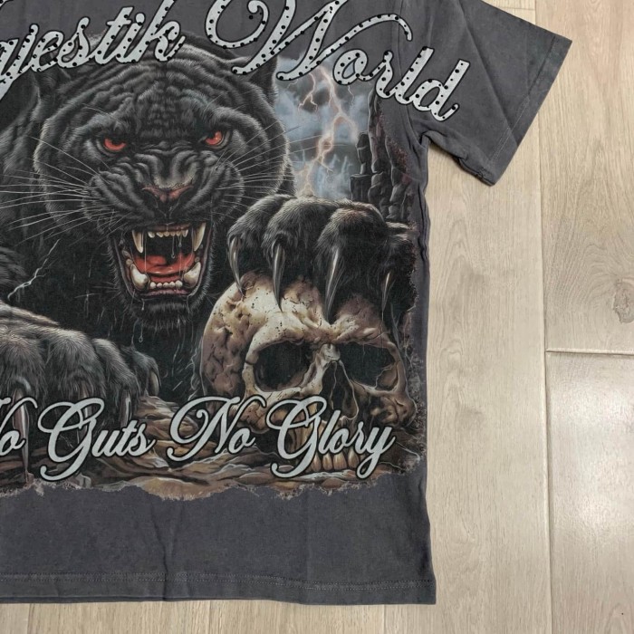 Black Panther Skull Rhinestone Print Washed Tee 29064547