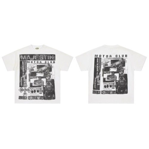 Motorcycle Club Newspaper Rhinestone Print Washed Tee 29064536