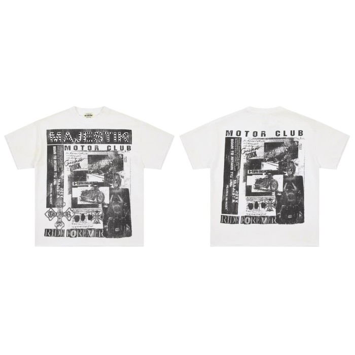 Motorcycle Club Newspaper Rhinestone Print Washed Tee 29064536