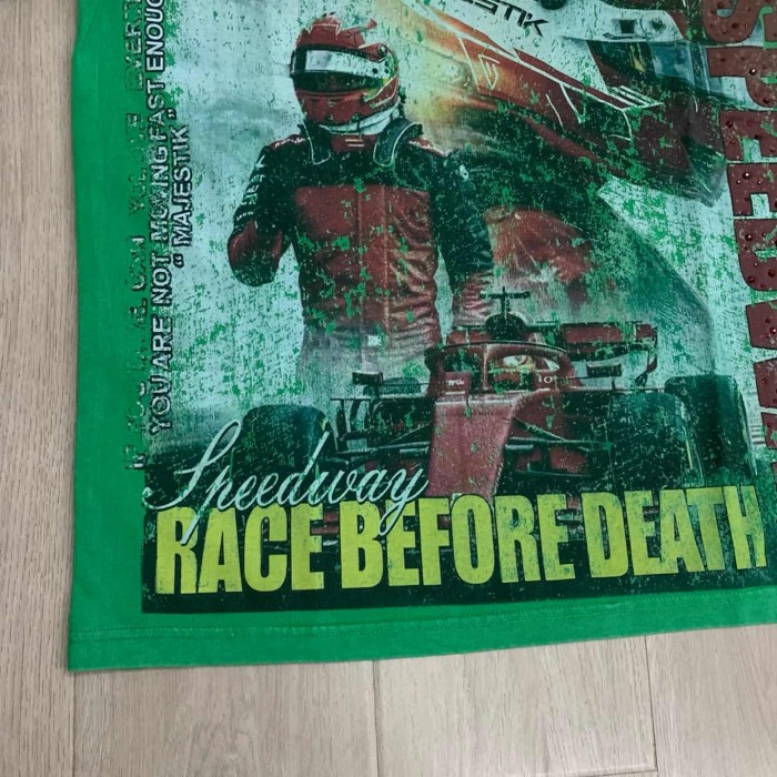 Racing Team Slogan Rhinestone Print Washed Tee 29064541