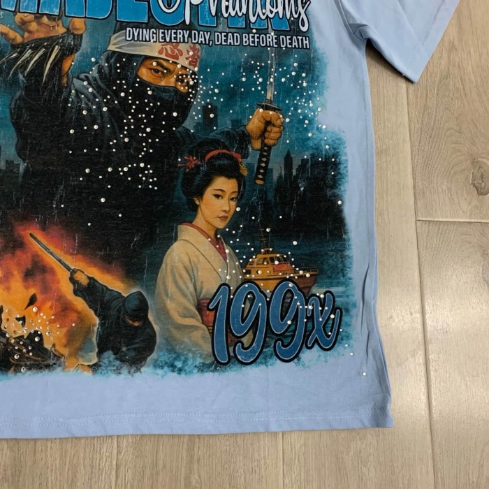 Ninja And Geisha Rhinestone Print Washed Tee 29064546