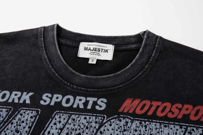 Flame Off-road Motorcycle Rhinestone Print Washed Tee 29065105