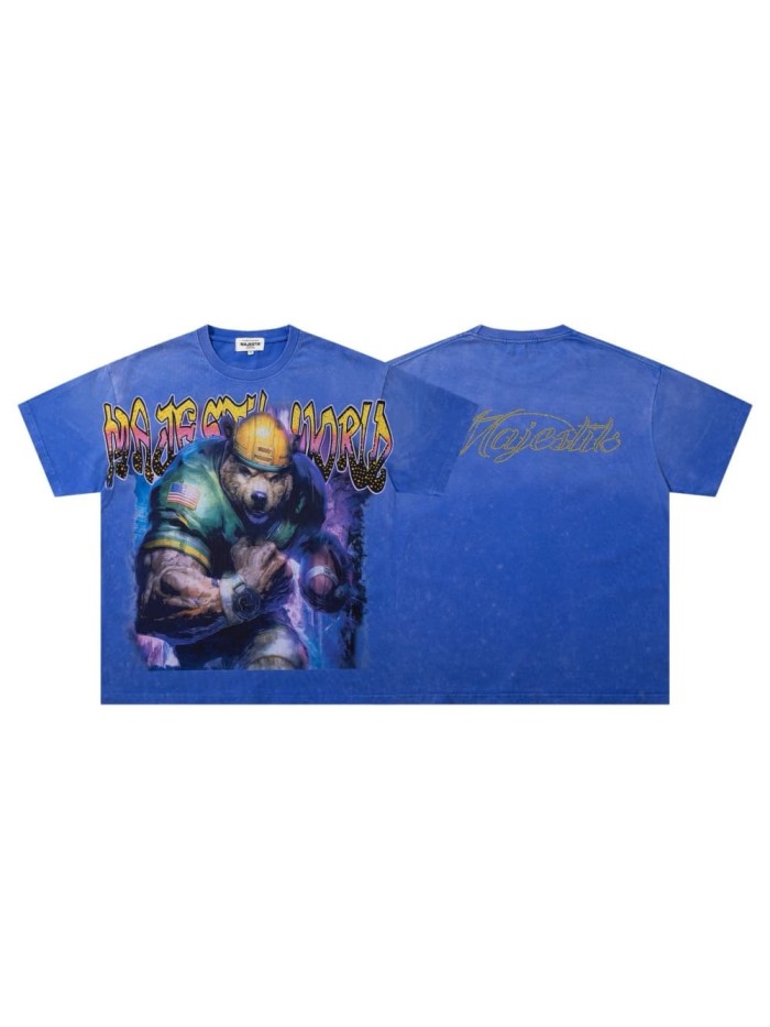 Muscular Bear Rugby Rhinestone Print Washed Tee 29065102
