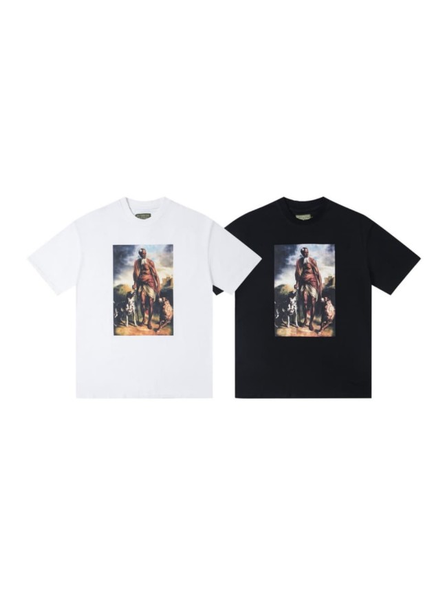 European-style vintage art portrait round neck drop shoulder laid-back casual shirt 2 colors 29062619