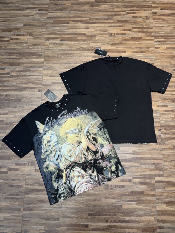 Light luxury vintage-style, angel-print, daily commuting short-sleeved shirt 2 colors 29064655