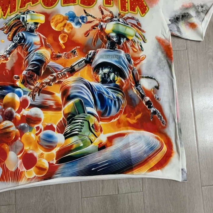 Tie-dye Universe Skateboard Robot Rhinestone Print Washed Tee 29064543