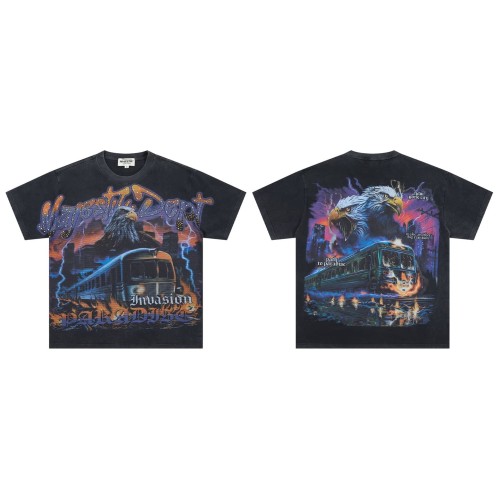 Lightning Eagle Train Rhinestone Print Washed Tee 29064548
